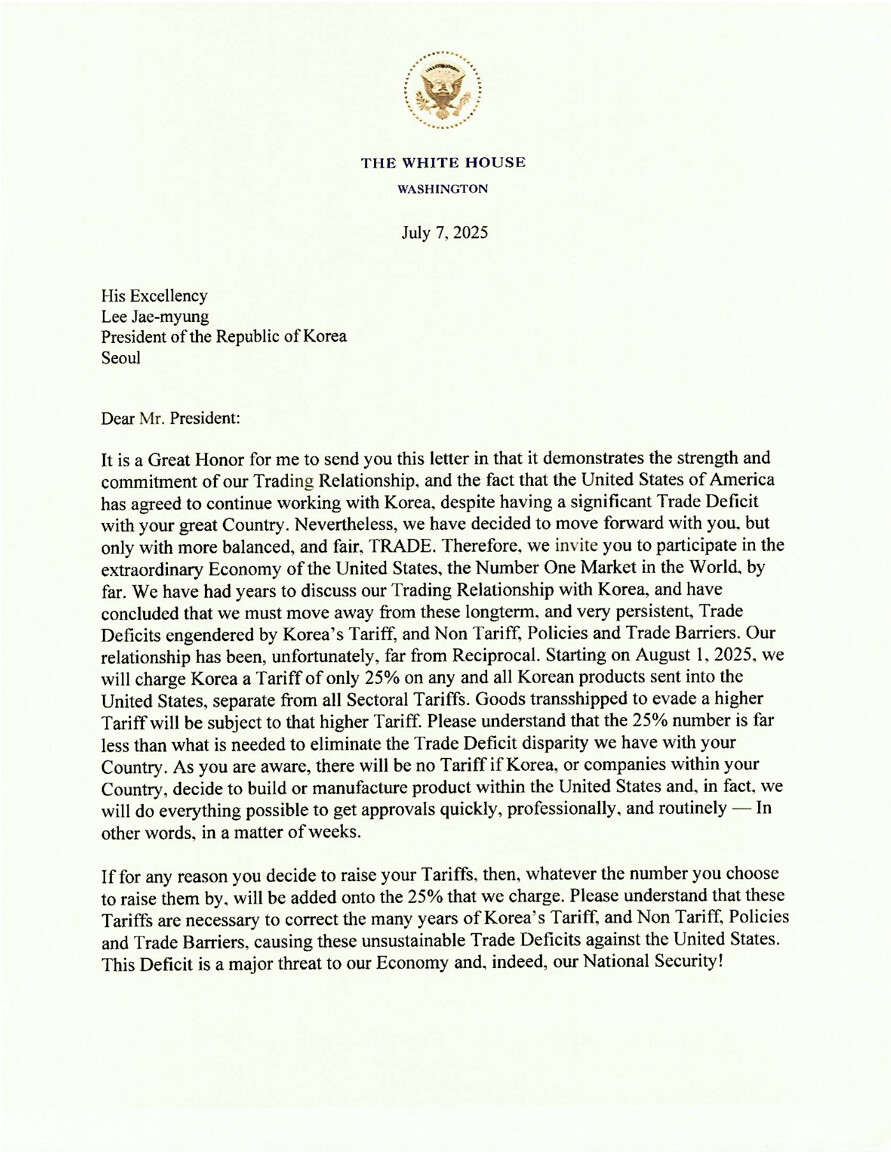 Dear South Korean And Japan: US will Charge 25% Tariff on Any and All Products